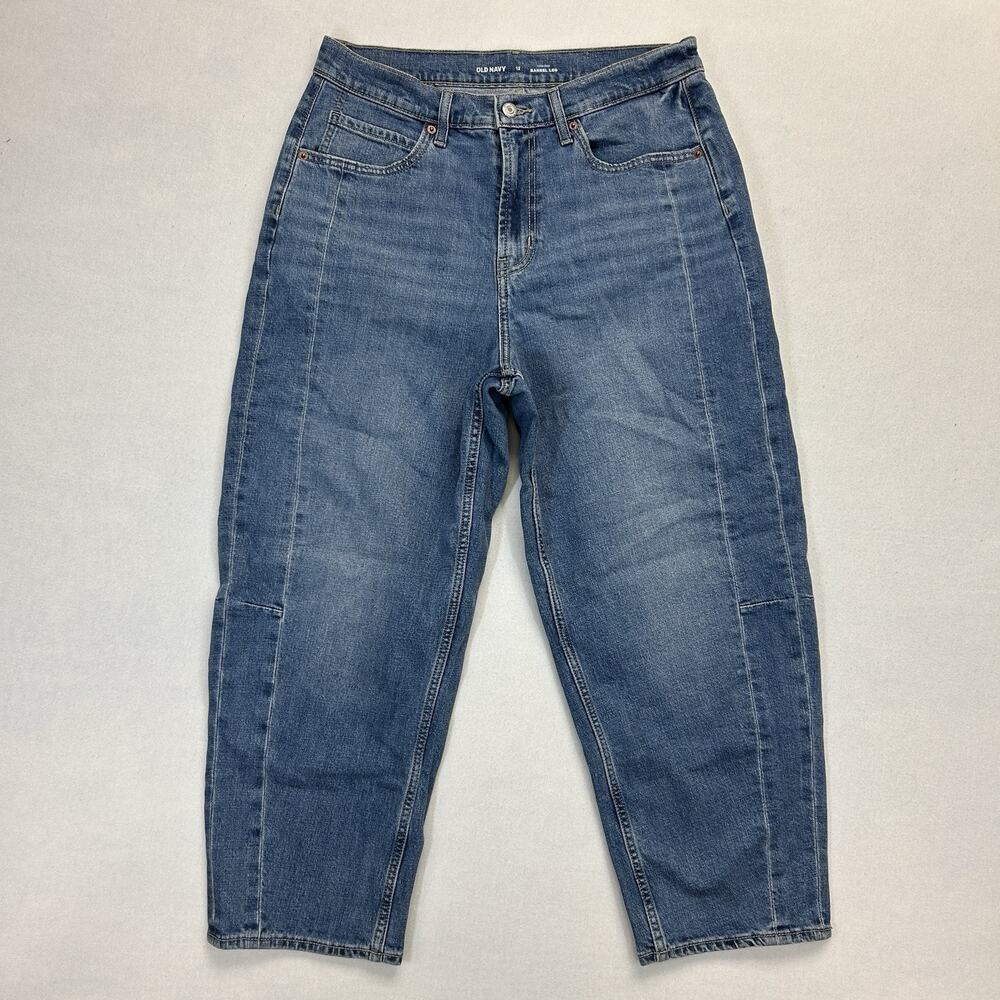 Old Navy High Rise Barrel Leg Ankle Jeans Women's Size 12 Blue Medium Wash Denim